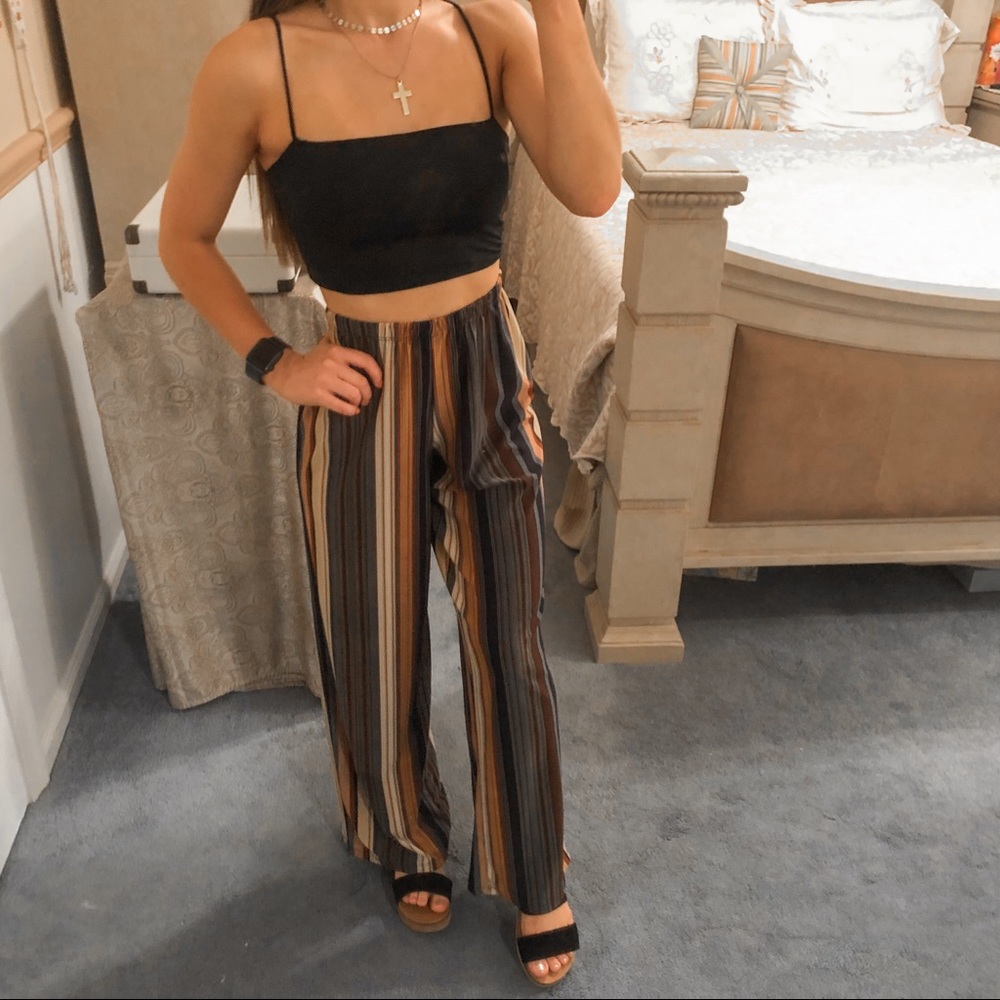 Striped Brown & Tan Wide Leg Boho Palazzo Pants